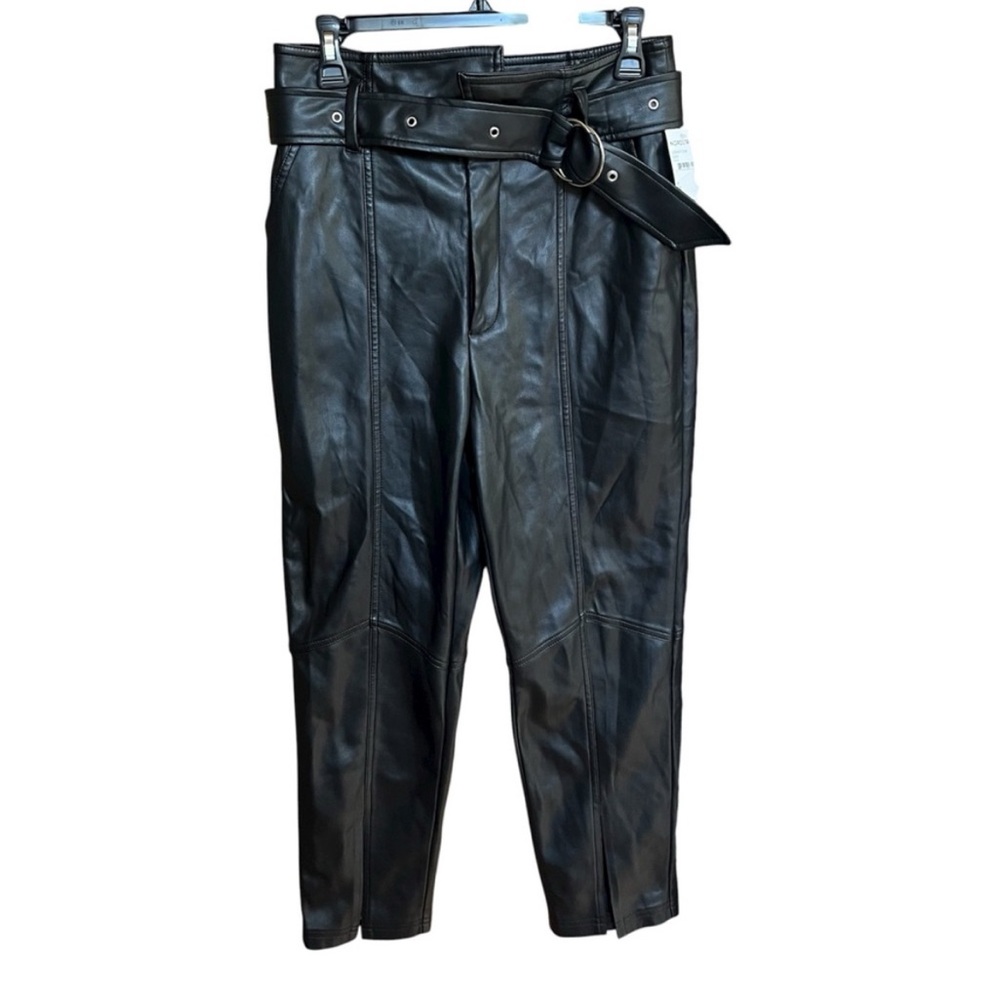 Grey Collective NWT Women’s 8 Black Vegan Leather Faux High Rise Belted Pants